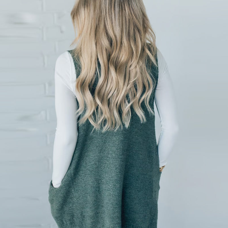 Oversized V-Neck Knit Vest with Pockets | Haven Hills